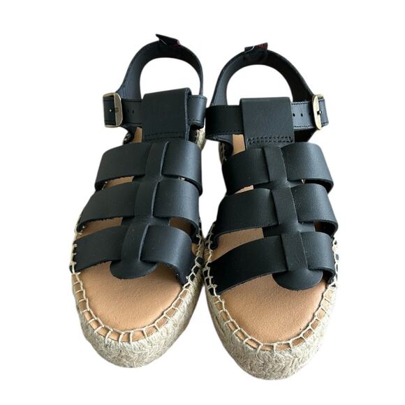 Barbour Paloma Platform Sandal Womens 40/9 Black Fisherman Leather NEW - Picture 1 of 8